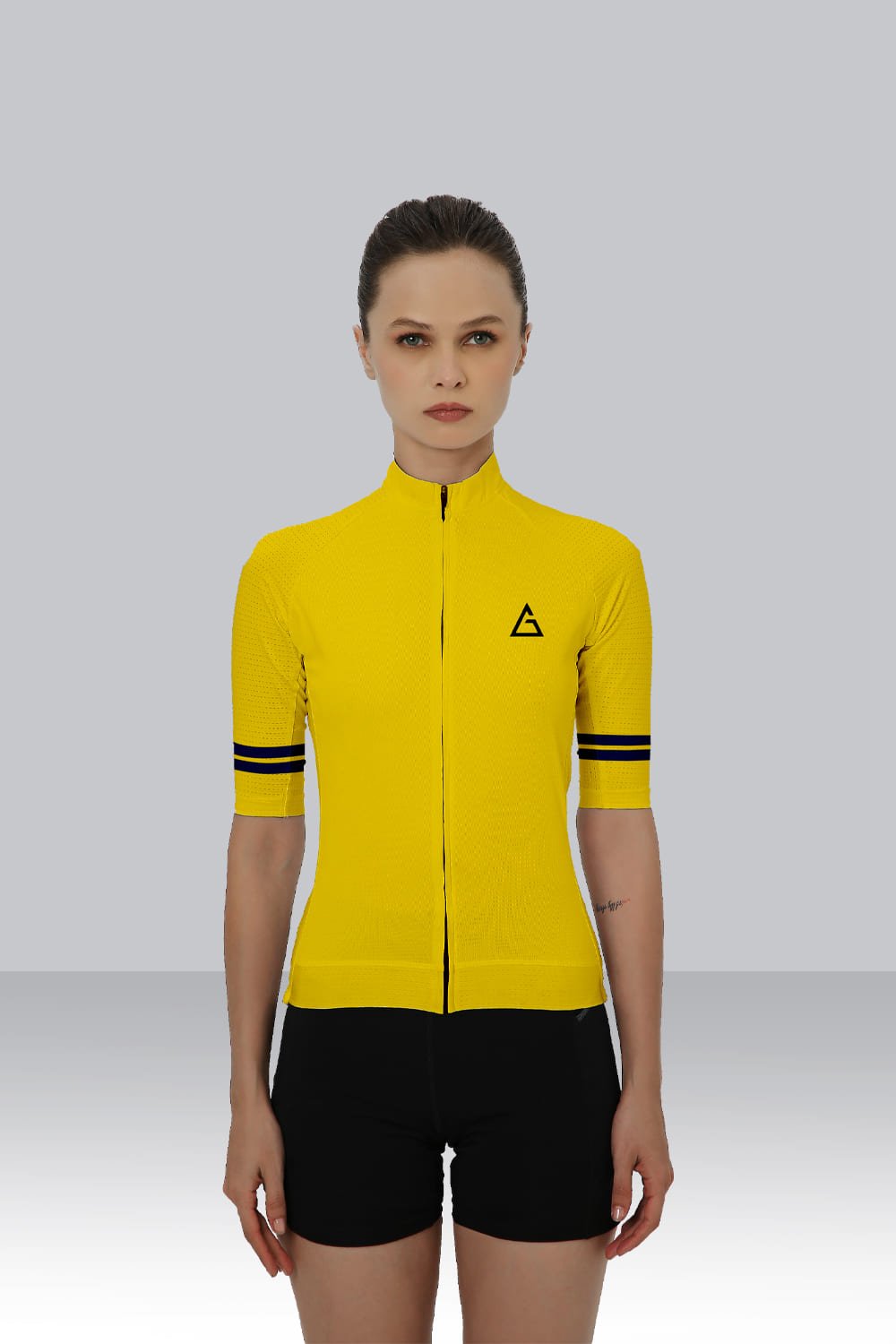 Cyclist wearing the Aidan Global Premium Racefit Cycling Jersey in a sleek performance fit, designed for comfort and customisation