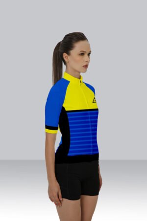 Cyclist wearing the Aidan Global Indigo Sunbeam Race Fit Road Cycling Jersey in a sleek, aerodynamic fit, perfect for high-speed rides