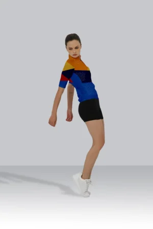 Cyclist wearing the Mottled Mosaic Branded Cycling Jersey with aerodynamic race-fit design, breathable fabric, and custom name option.