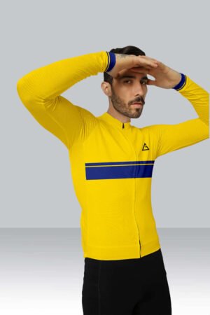 cycling wearing our Cool Cycling T-Shirt Race Fit – lightweight, moisture-wicking, and customizable for ultimate comfort and speed.