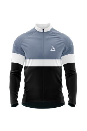 Aidon Global FrostFlex Winter Cycling Jersey with a tri-color design, full sleeves, and a zippered front for winter cycling comfort