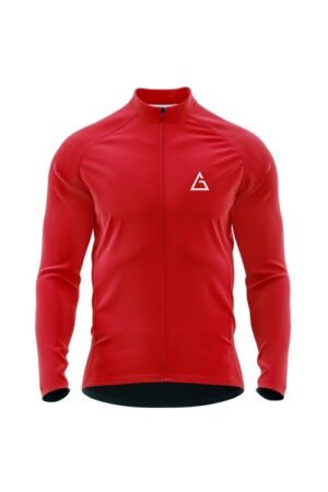 Red Aidan Global ArcticRed Winter Cycling Jersey with full sleeves and Aidan Global logo displayed on the chest.
