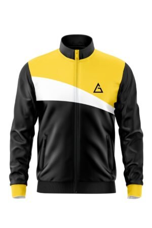 Aidan Global Zenith Track Jacket, front view with bold black and yellow design and a white accent for a modern and stylish look.